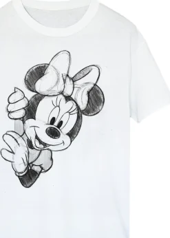 T-Shirts>Disney Minnie Mouse Sketch White Boyfriend Fit T Shirt