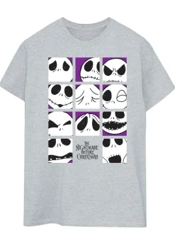 T-Shirts>Disney The Nightmare Before Christmas Jack Faces Heather Grey Printed Boyfriend Fit T-Shirt