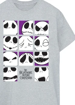 T-Shirts>Disney The Nightmare Before Christmas Jack Faces Heather Grey Printed Boyfriend Fit T-Shirt