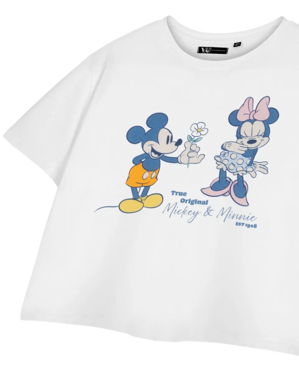 T-Shirts>Disney True Original Mickey & Minnie White Cropped Short Sleeved T-Shirt