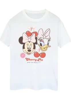 T-Shirts>Disney White Minnie Mouse Daisy Duck Cherry Boyfriend Fit T-Shirt