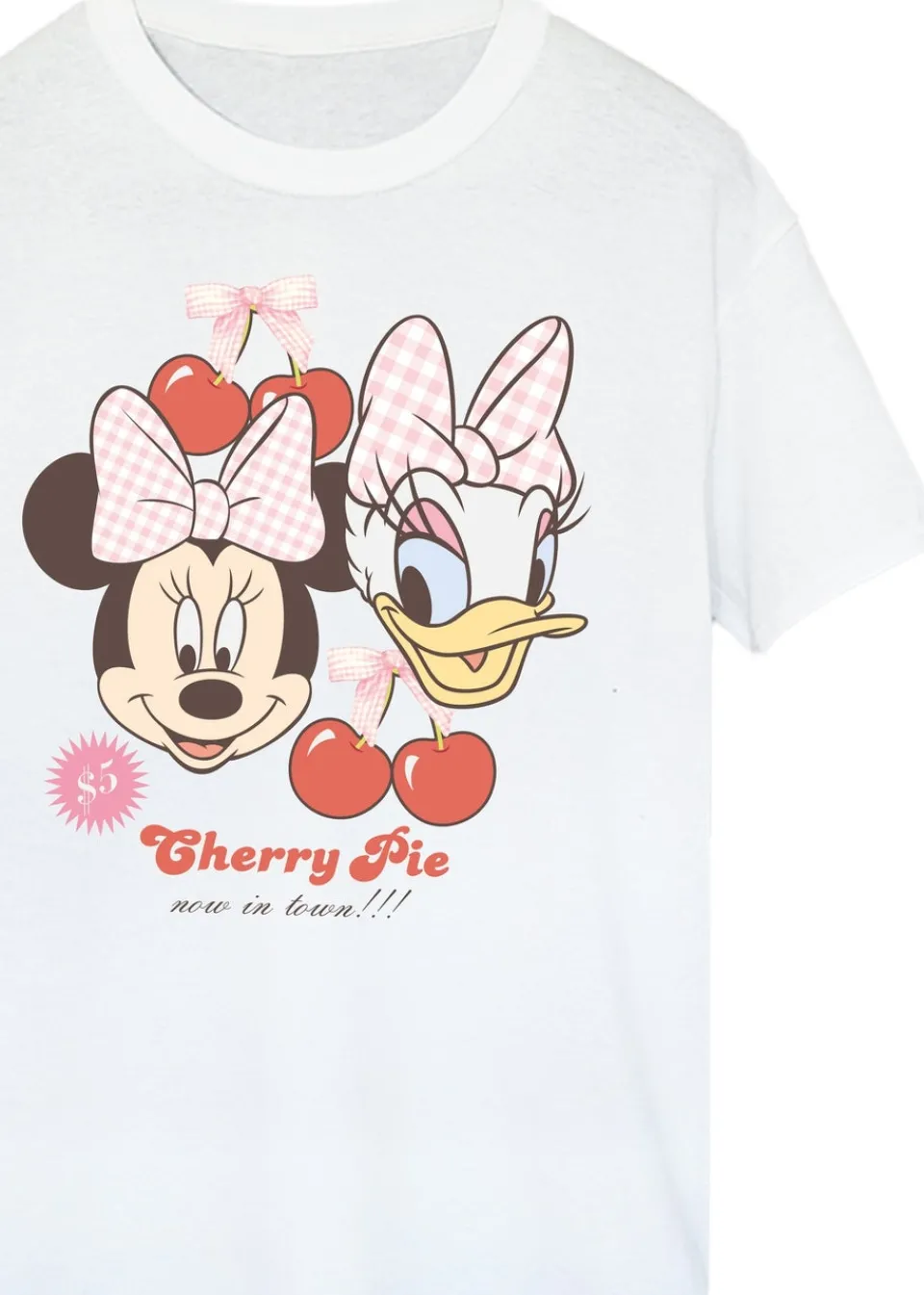 T-Shirts>Disney White Minnie Mouse Daisy Duck Cherry Boyfriend Fit T-Shirt
