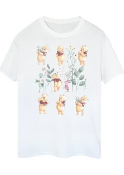 T-Shirts>Disney Winnie The Pooh Flower Grid White Boyfriend Fit Graphic T-Shirt