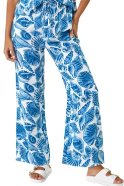 Trousers>Roman Dusk Blue Dusk Shell Print Wide Leg Trousers