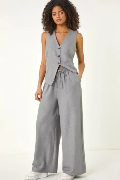 Trousers>Roman Dusk Grey Dusk Elasticated Waist Wide Leg Trouser