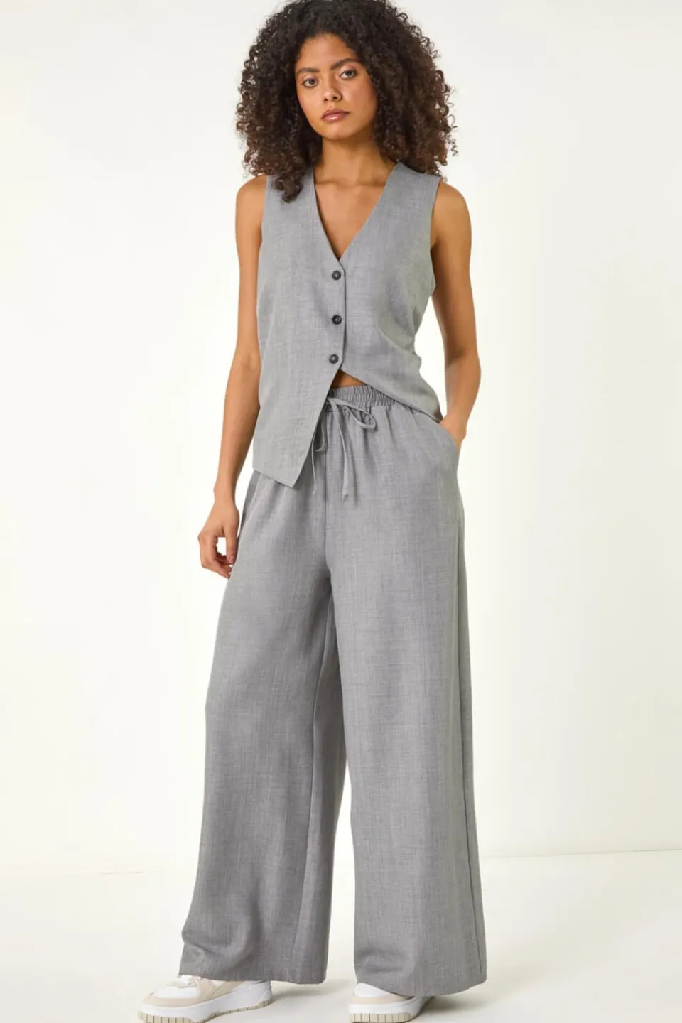 Trousers>Roman Dusk Grey Dusk Elasticated Waist Wide Leg Trouser