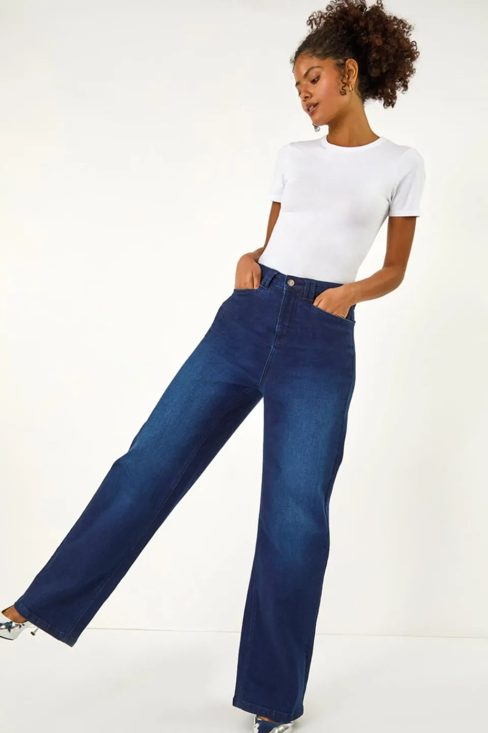 Jeans & Jeggings>Roman Dusk Indigo Dusk Denim Stretch Wide Leg Jeans