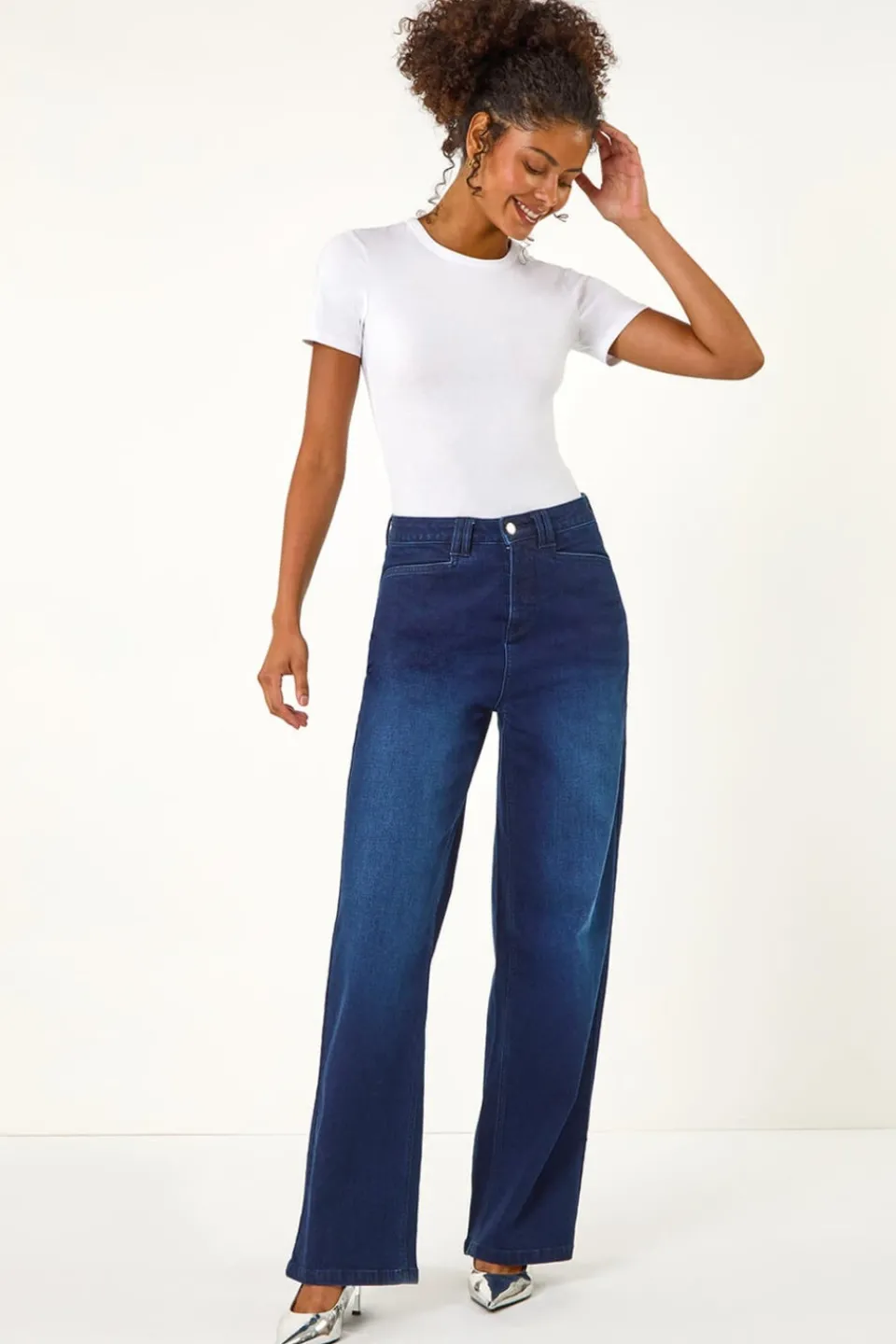 Jeans & Jeggings>Roman Dusk Indigo Dusk Denim Stretch Wide Leg Jeans