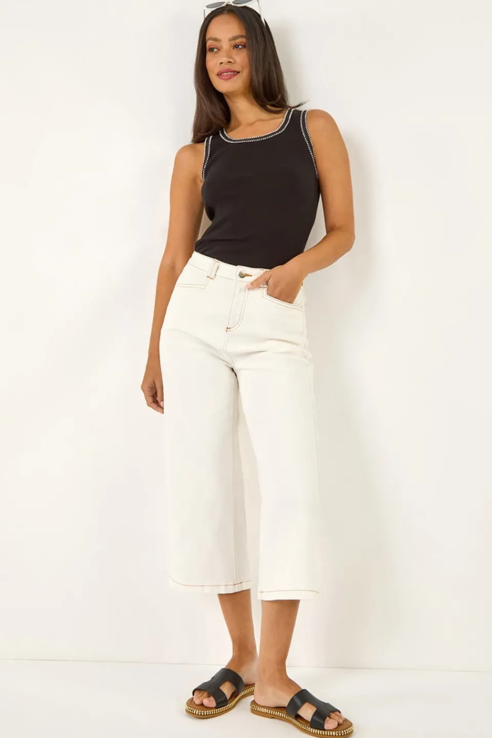Trousers>Roman Dusk Ivory Dusk High Waist Pocket Detail Culottes
