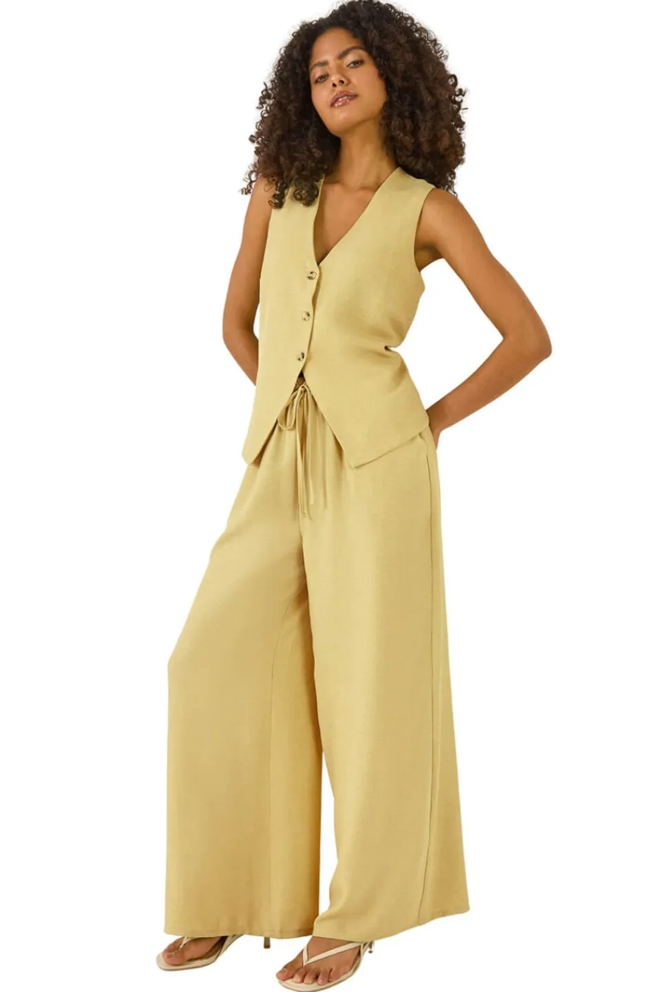 Trousers>Roman Dusk Lime Dusk Elasticated Waist Wide Leg Trouser