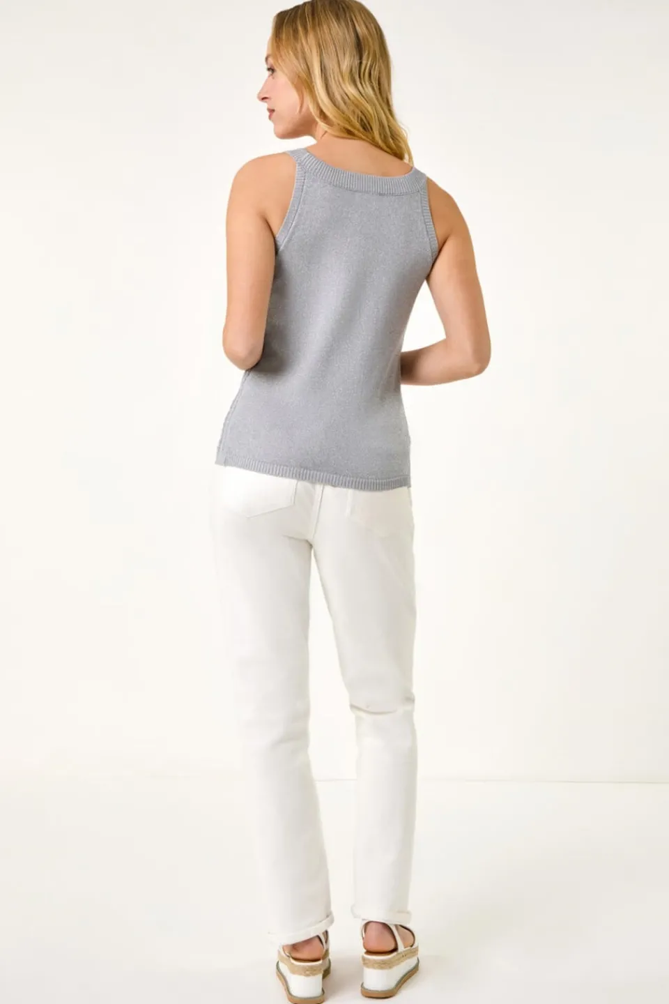 Tops>Roman Dusk Silver Dusk Metallic Knit Vest Top