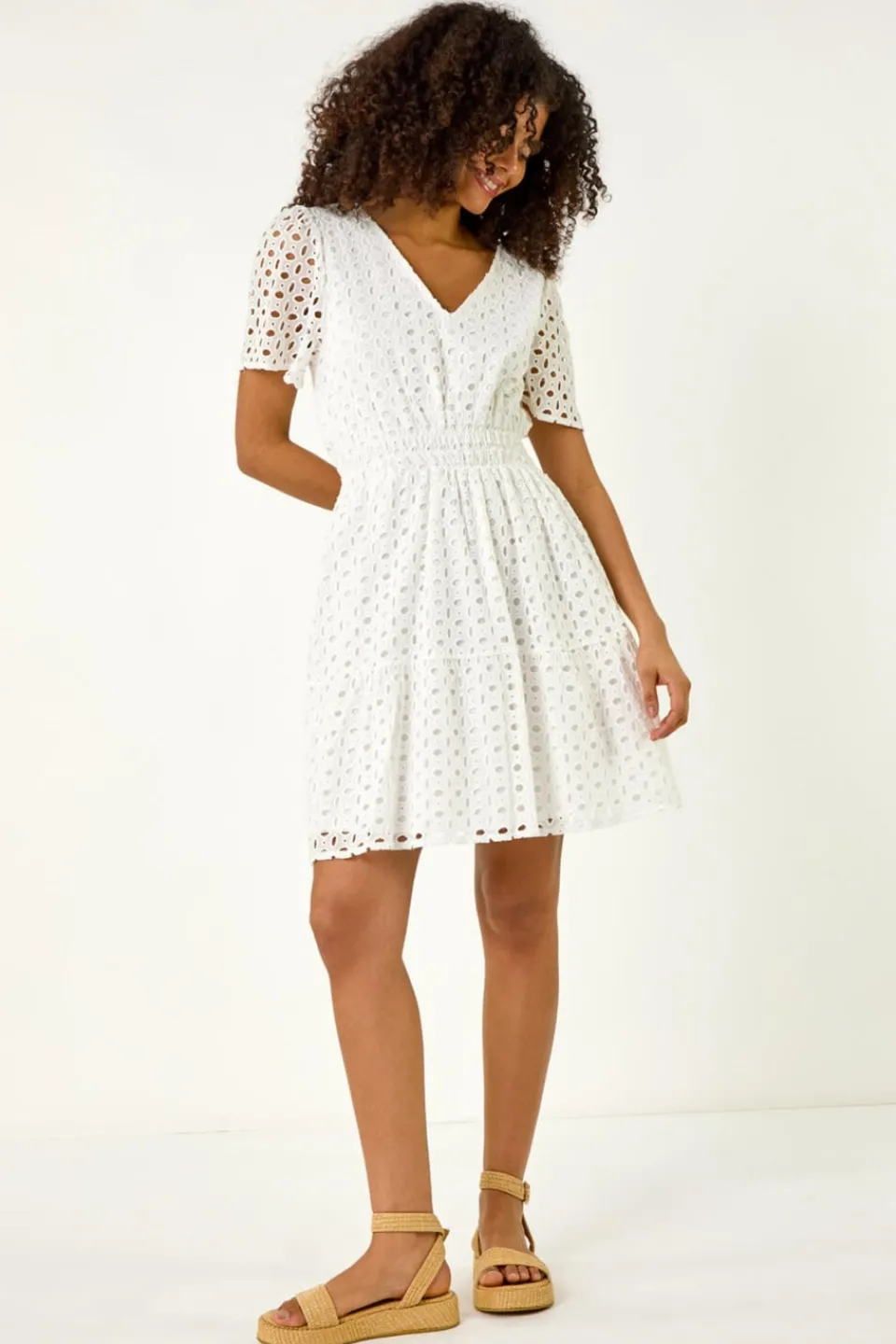 Dresses>Roman Dusk White Dusk Broderie Anglaise Tiered Dress