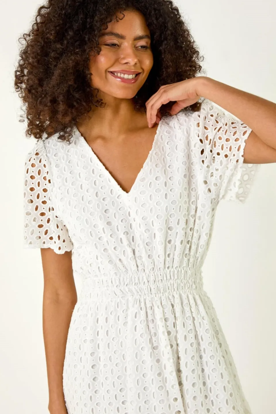 Dresses>Roman Dusk White Dusk Broderie Anglaise Tiered Dress