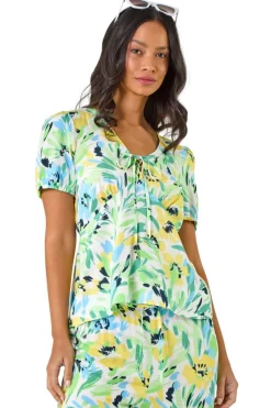 T-Shirts>Roman Dusk White Dusk Floral Motif Tie Top