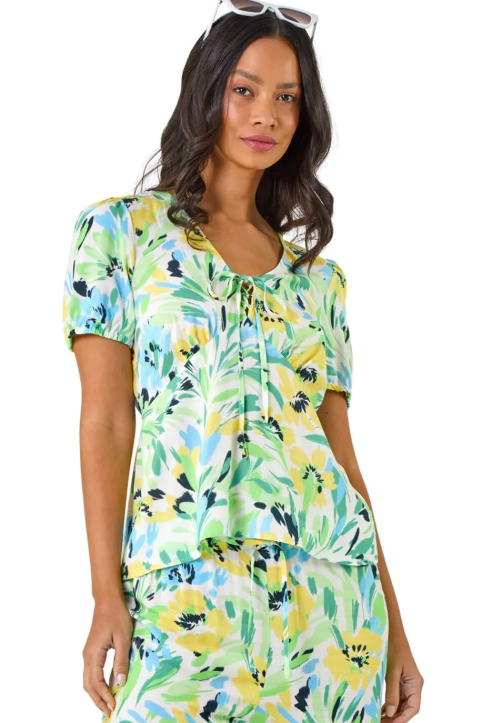 T-Shirts>Roman Dusk White Dusk Floral Motif Tie Top