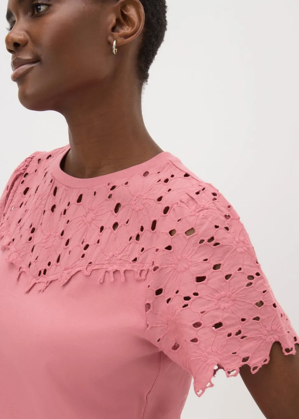 T-Shirts>Papaya Dusty Pink Floral Lace T-Shirt DustyPink