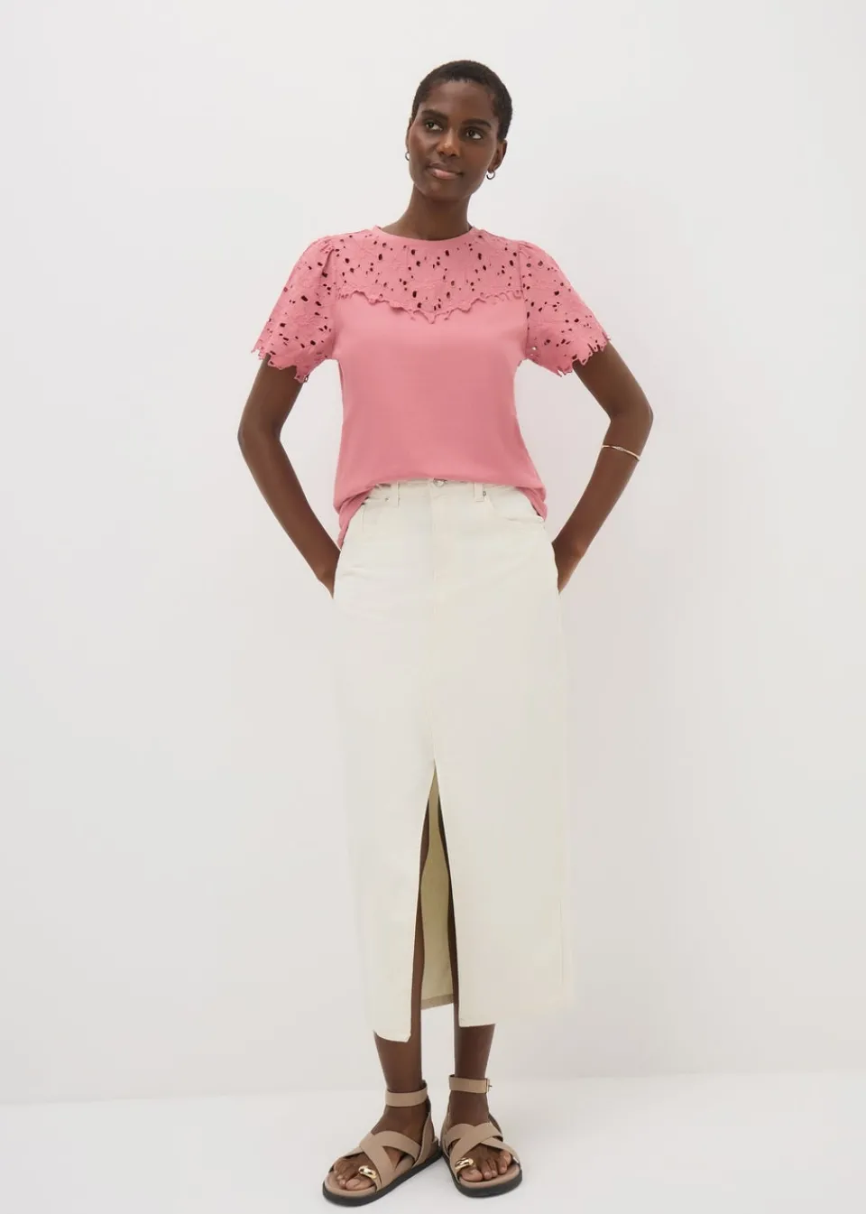 T-Shirts>Papaya Dusty Pink Floral Lace T-Shirt DustyPink