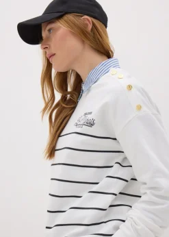 Tops>Papaya Ecru Breton Stripe Sweatshirt