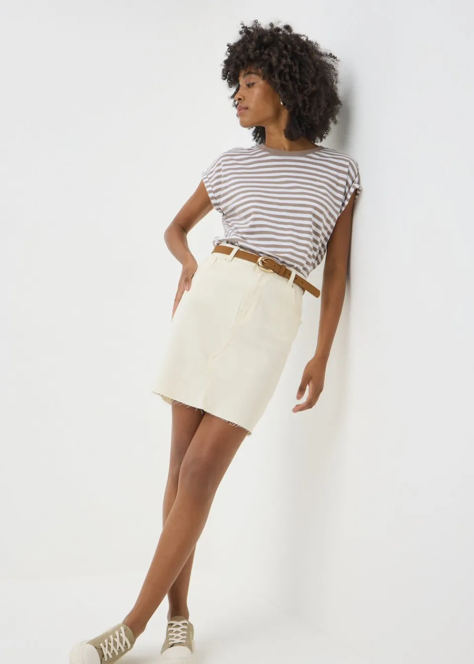 Skirts>Papaya Ecru Denim Mini Skirt