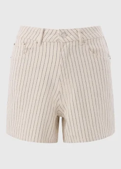 Shorts>Papaya Denim Ecru Stripe High Waisted Shorts