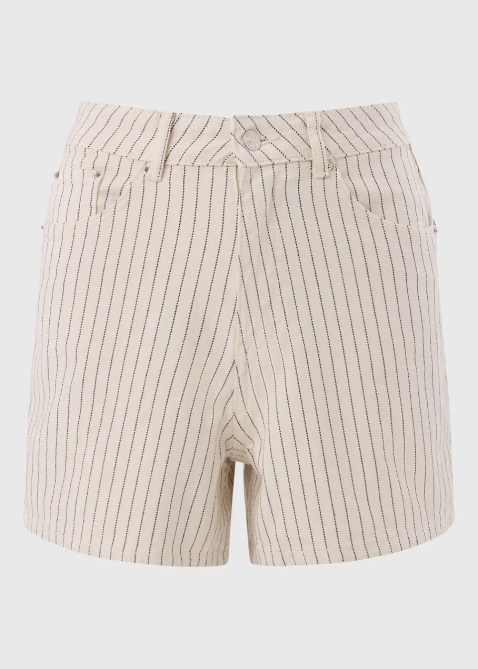 Shorts>Papaya Denim Ecru Stripe High Waisted Shorts