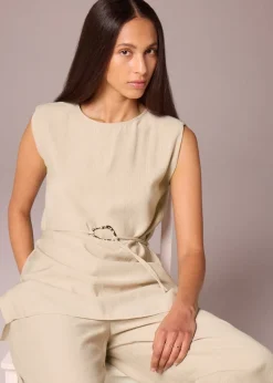 Tops>Et Vous Tunic Tie Blouse Beige