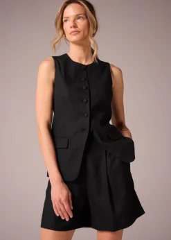 Co-Ord Sets>Et Vous Black Linen Blend Waistcoat