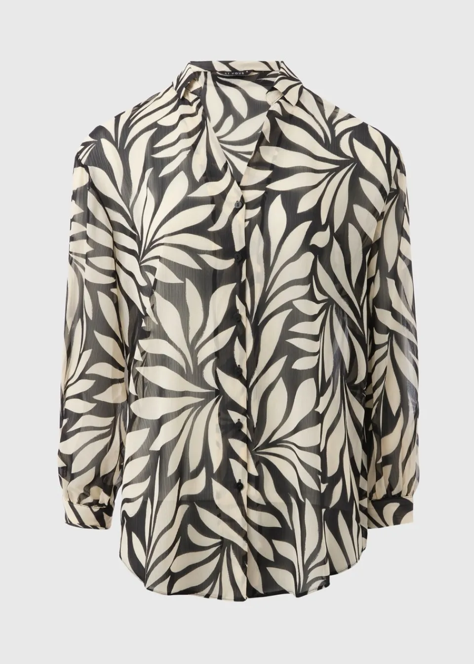 Tops>Et Vous Black Mono Palm V-Neck Blouse