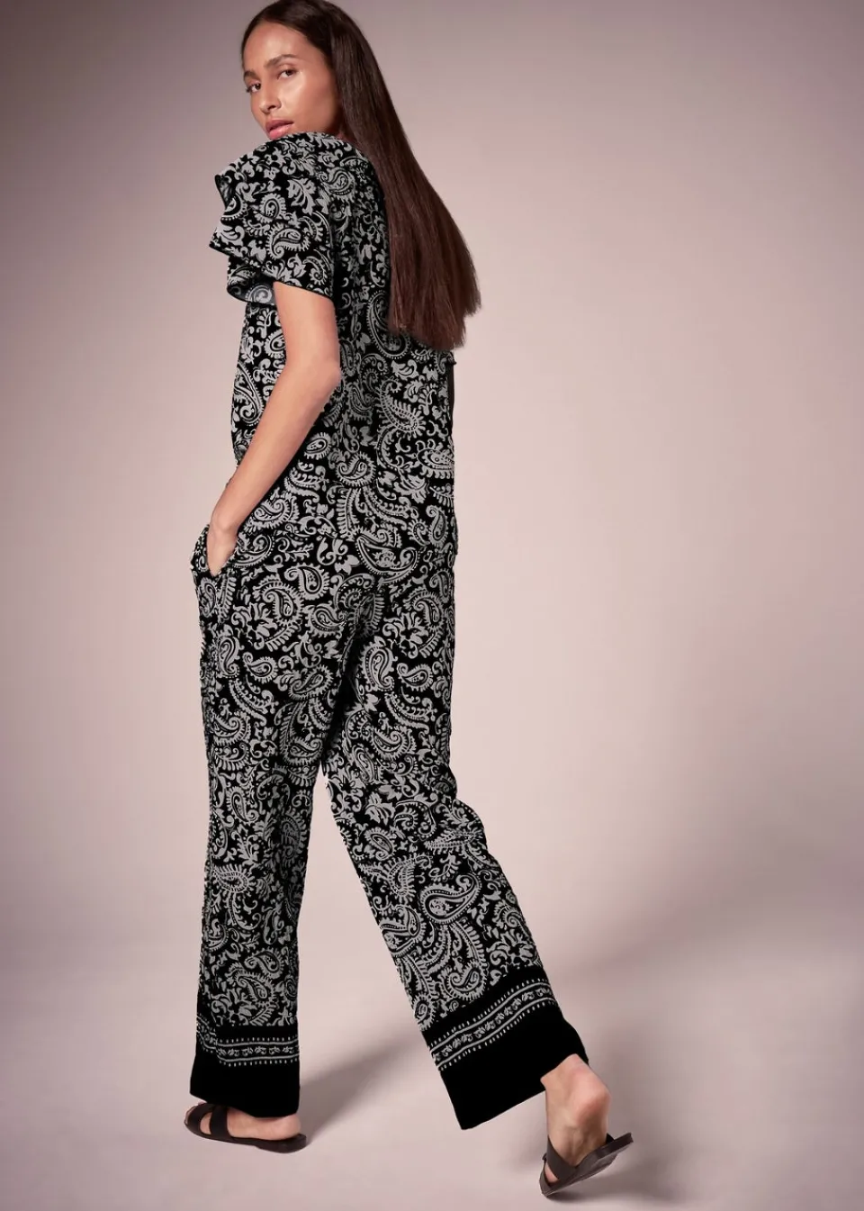 Trousers>Et Vous Black Paisley Co Ord Trousers