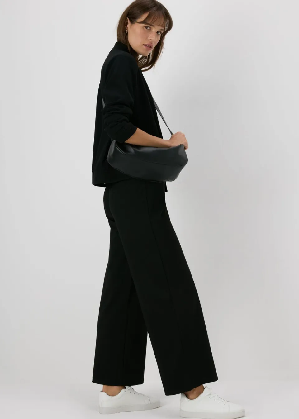 Trousers>Et Vous Black Ponte Wide Leg Trousers