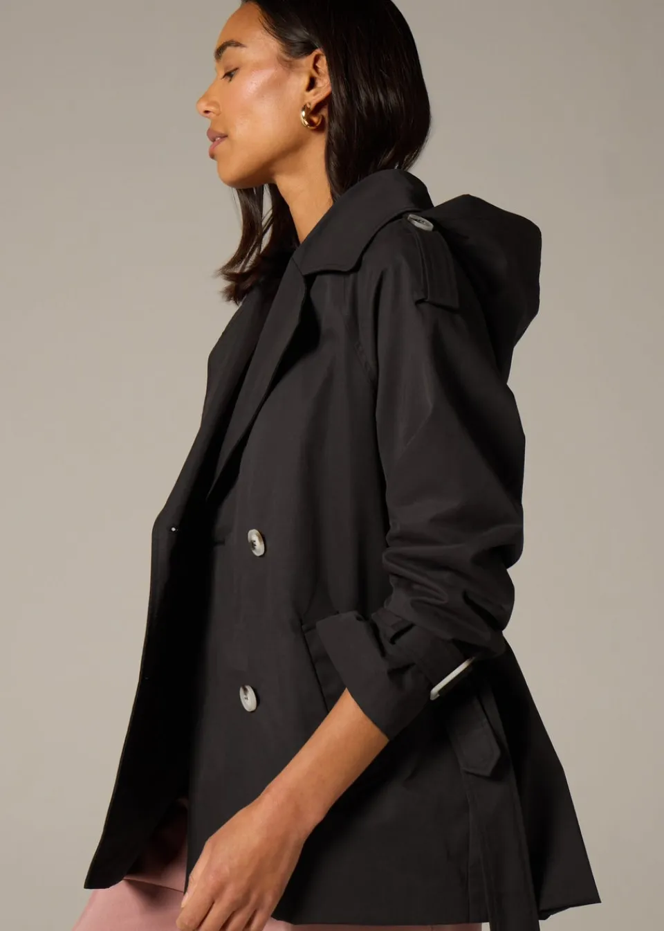 Coats & Jackets>Et Vous Black Short Trench Coat