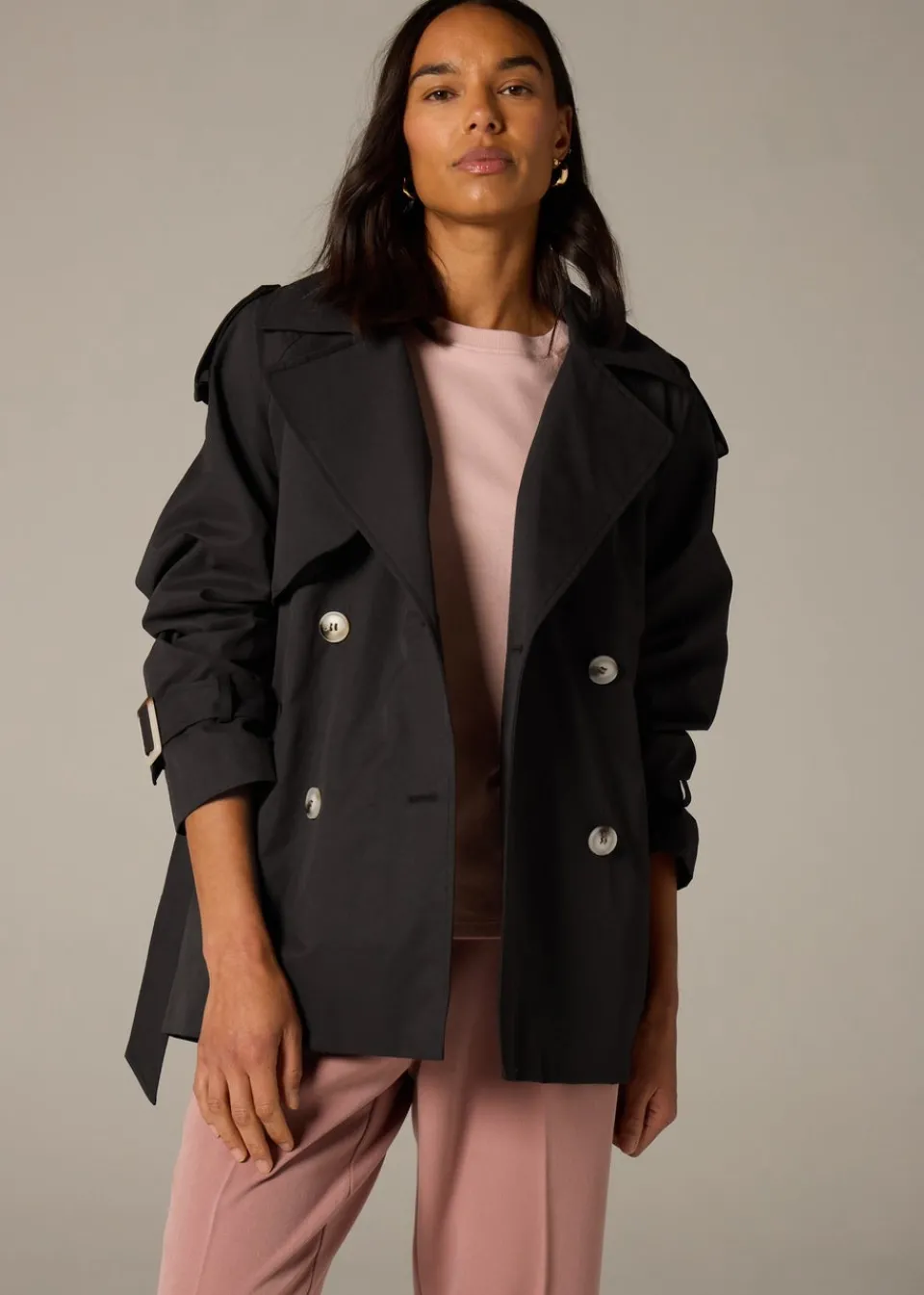 Coats & Jackets>Et Vous Black Short Trench Coat