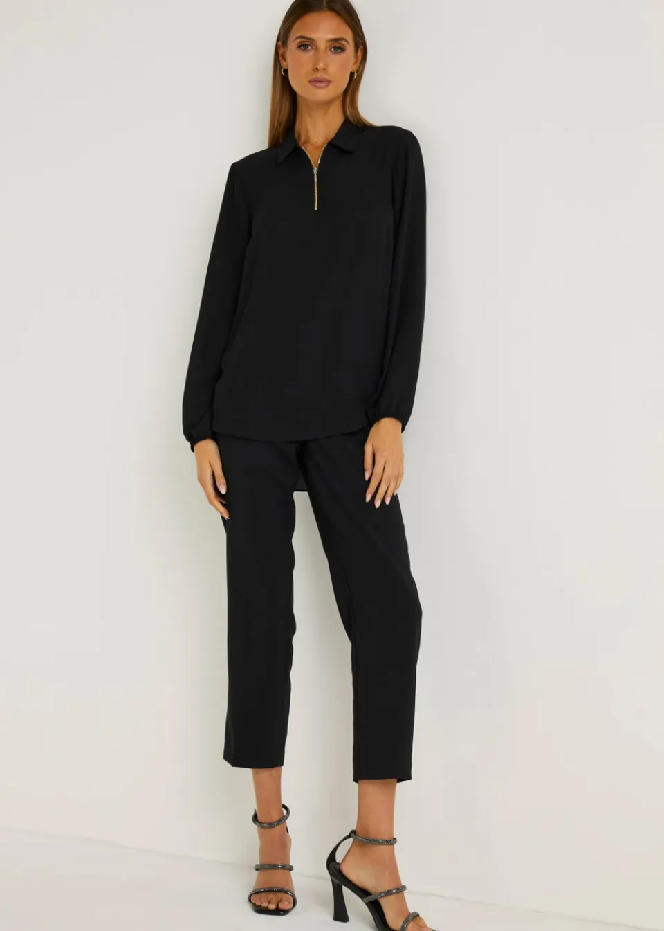 Trousers>Et Vous Black Straight Fit Trousers (Short)