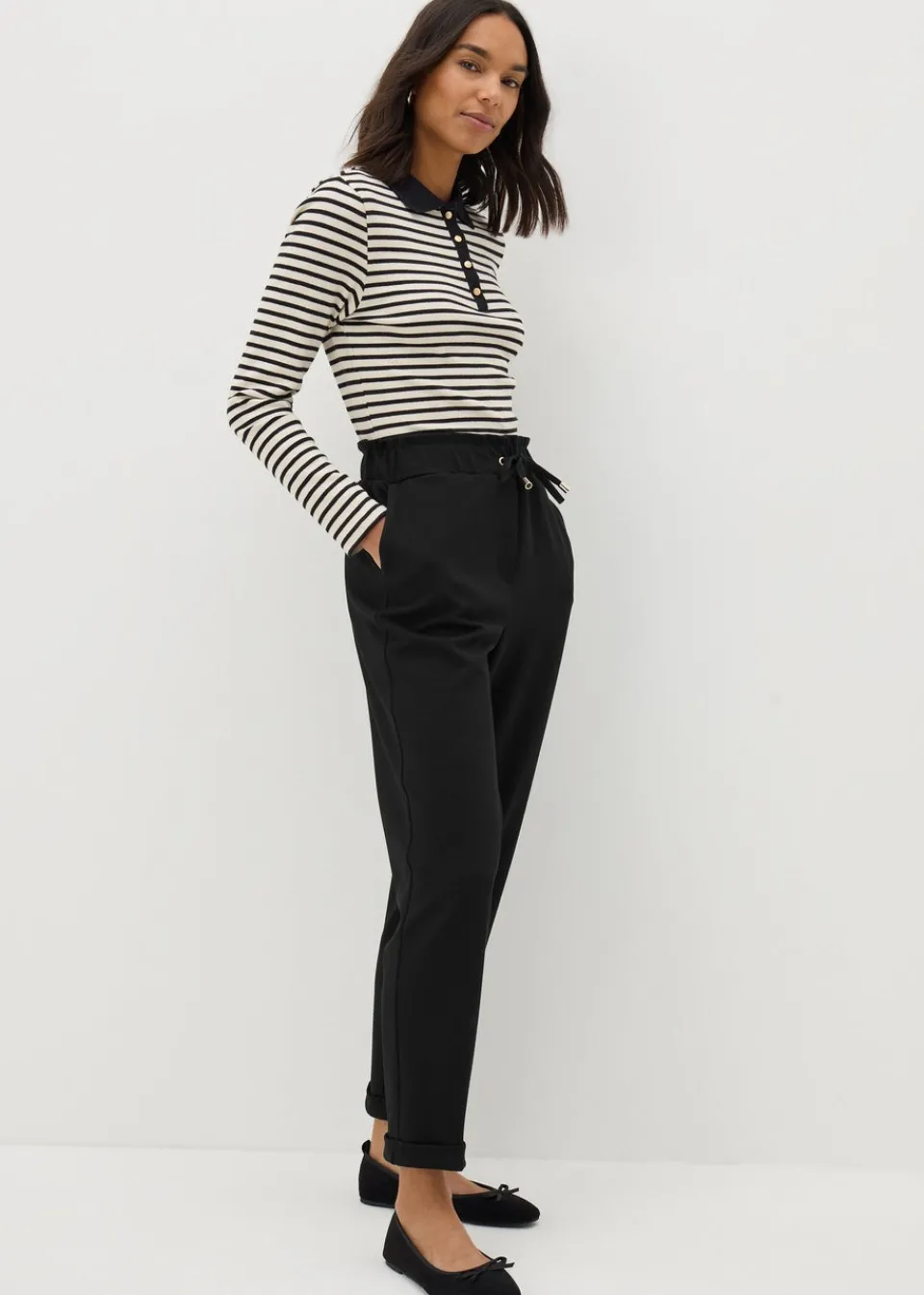 Trousers>Et Vous Black Tapered Ponte Trousers
