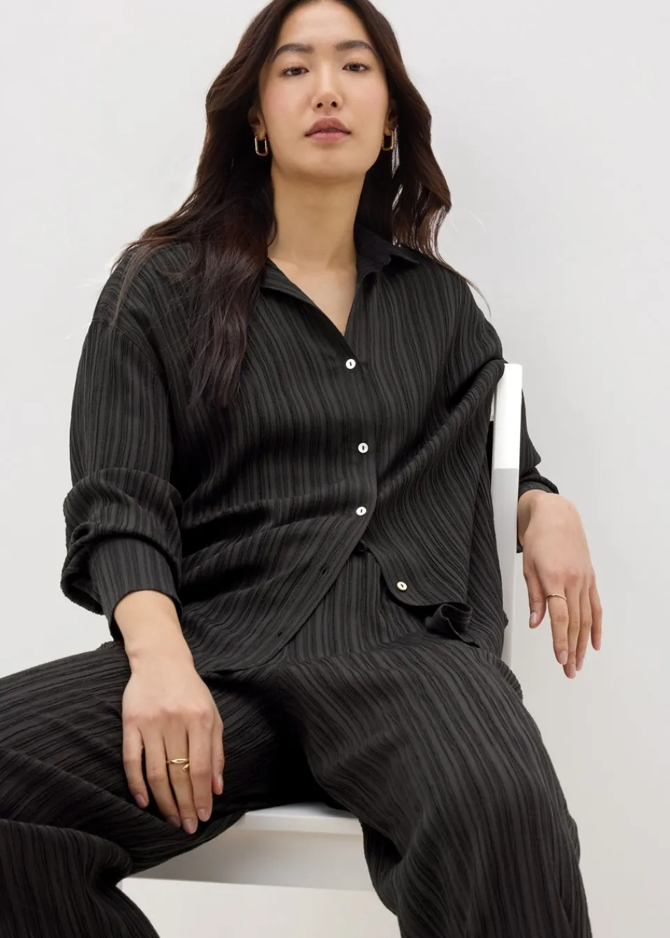 Tops>Et Vous Textured Co Ord Shirt Black