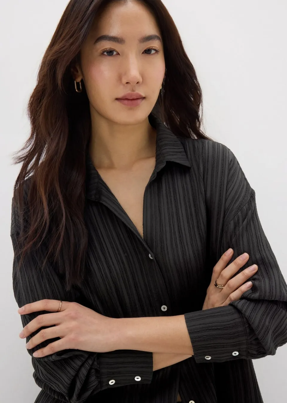Tops>Et Vous Textured Co Ord Shirt Black