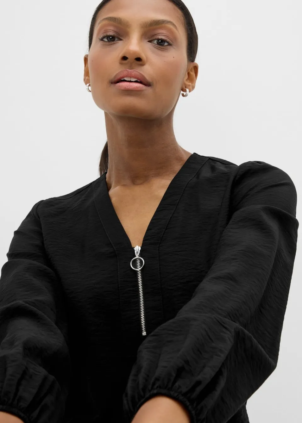 Tops>Et Vous Black Zip Front Blouse
