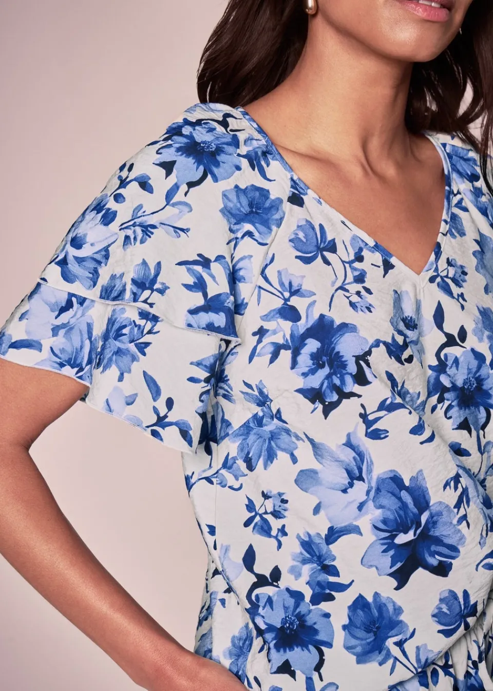 T-Shirts>Et Vous Blue Floral Tea Top