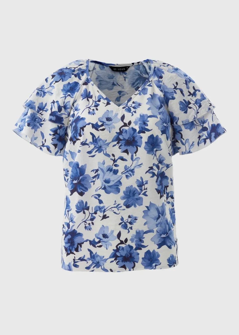 T-Shirts>Et Vous Blue Floral Tea Top