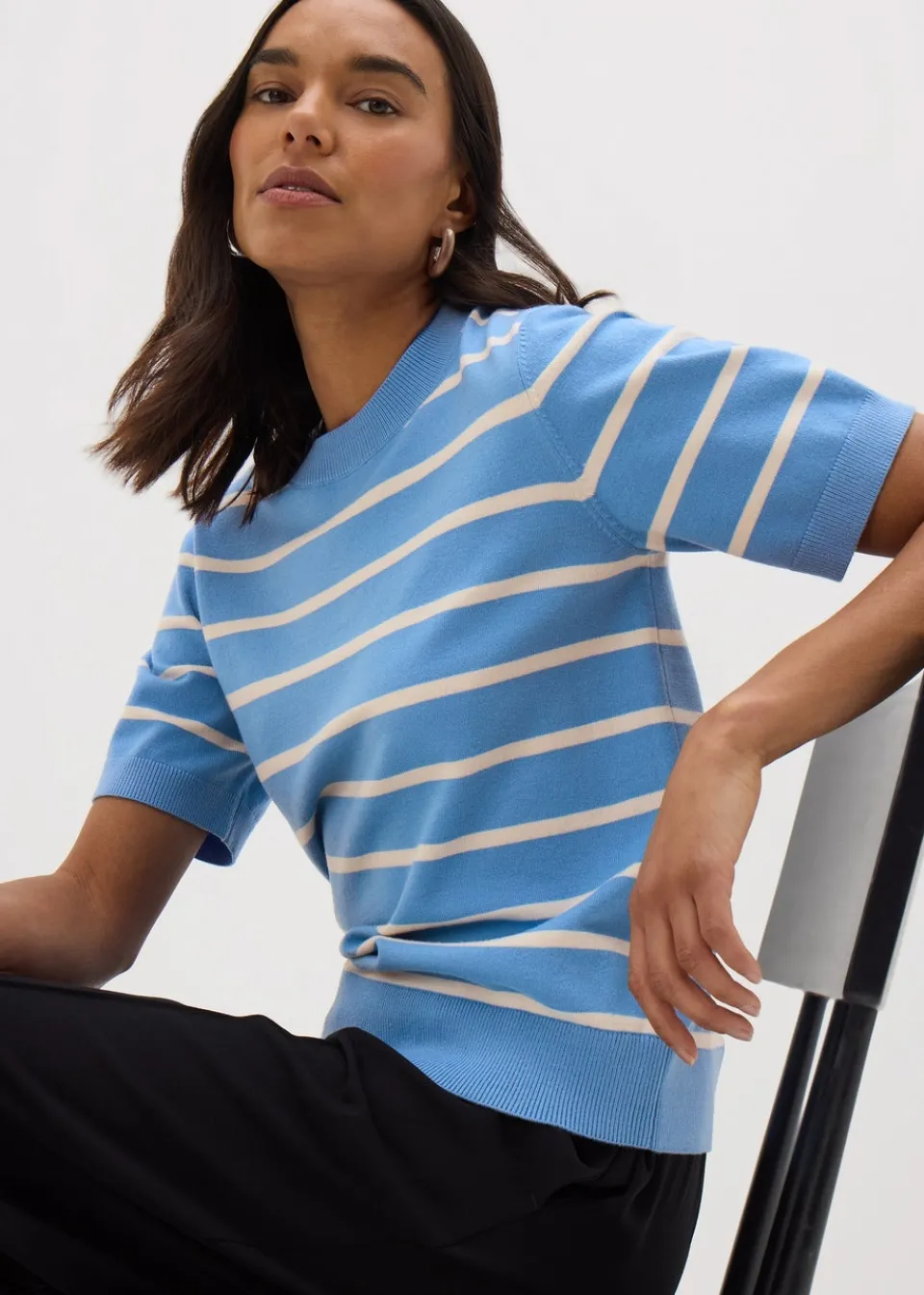 Tops>Et Vous Blue Stripe Short Sleeve Jumper