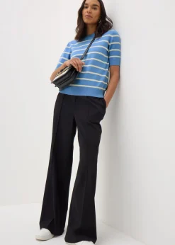 Tops>Et Vous Blue Stripe Short Sleeve Jumper