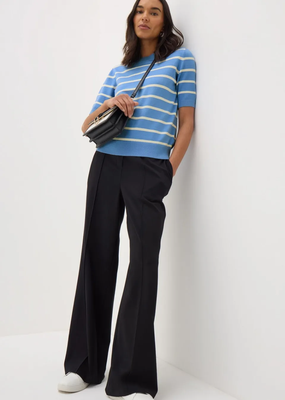 Tops>Et Vous Blue Stripe Short Sleeve Jumper