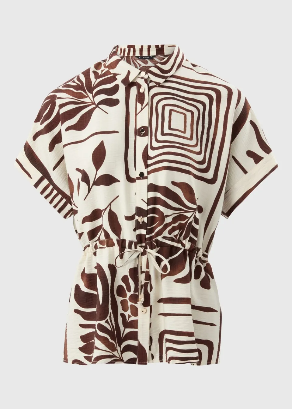 Tops>Et Vous Brown Abstract Leaf Co Ord Tie Waist Shirt