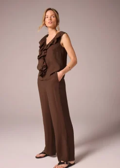 Trousers>Et Vous Brown Wide Leg Trousers