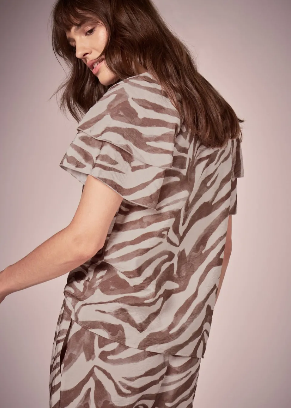 Tops>Et Vous Brown Zebra Co-Ord Tea Top