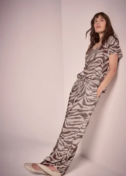Trousers>Et Vous Brown Zebra Wide Leg Co-Ord Trousers