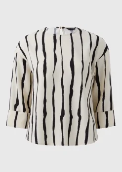T-Shirts>Et Vous Cream Black Stipe 3/4 Sleeve Box Tops