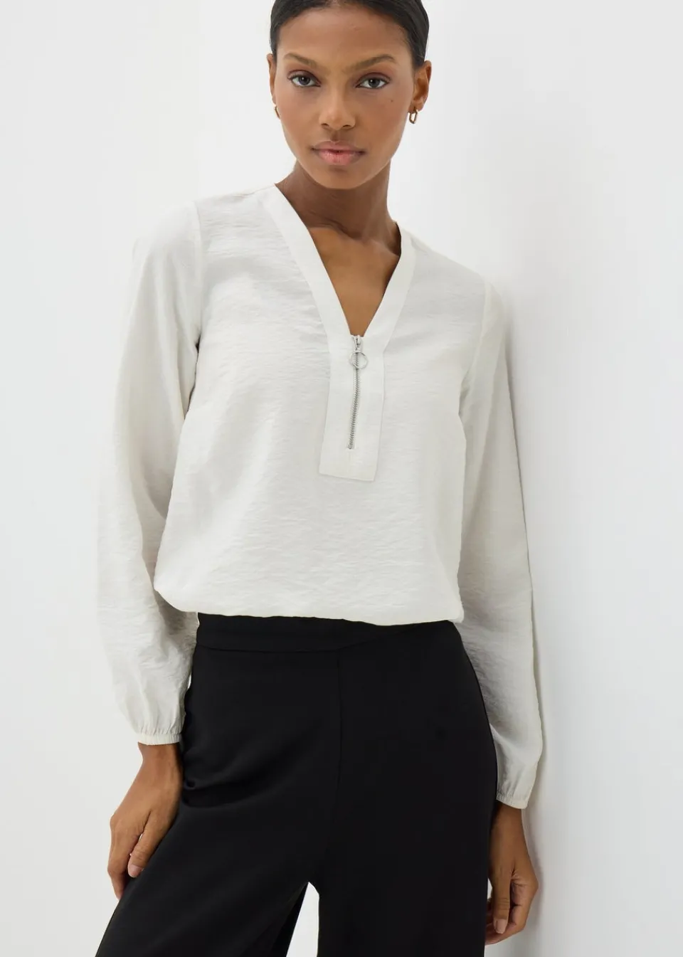 Tops>Et Vous Cream Zip Front Blouse
