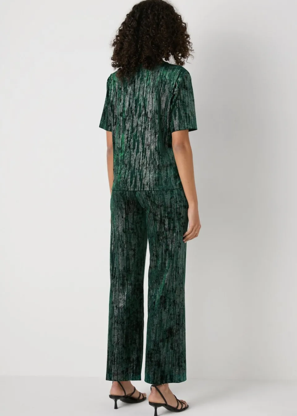Trousers>Et Vous Green Glitter Velvet Trousers