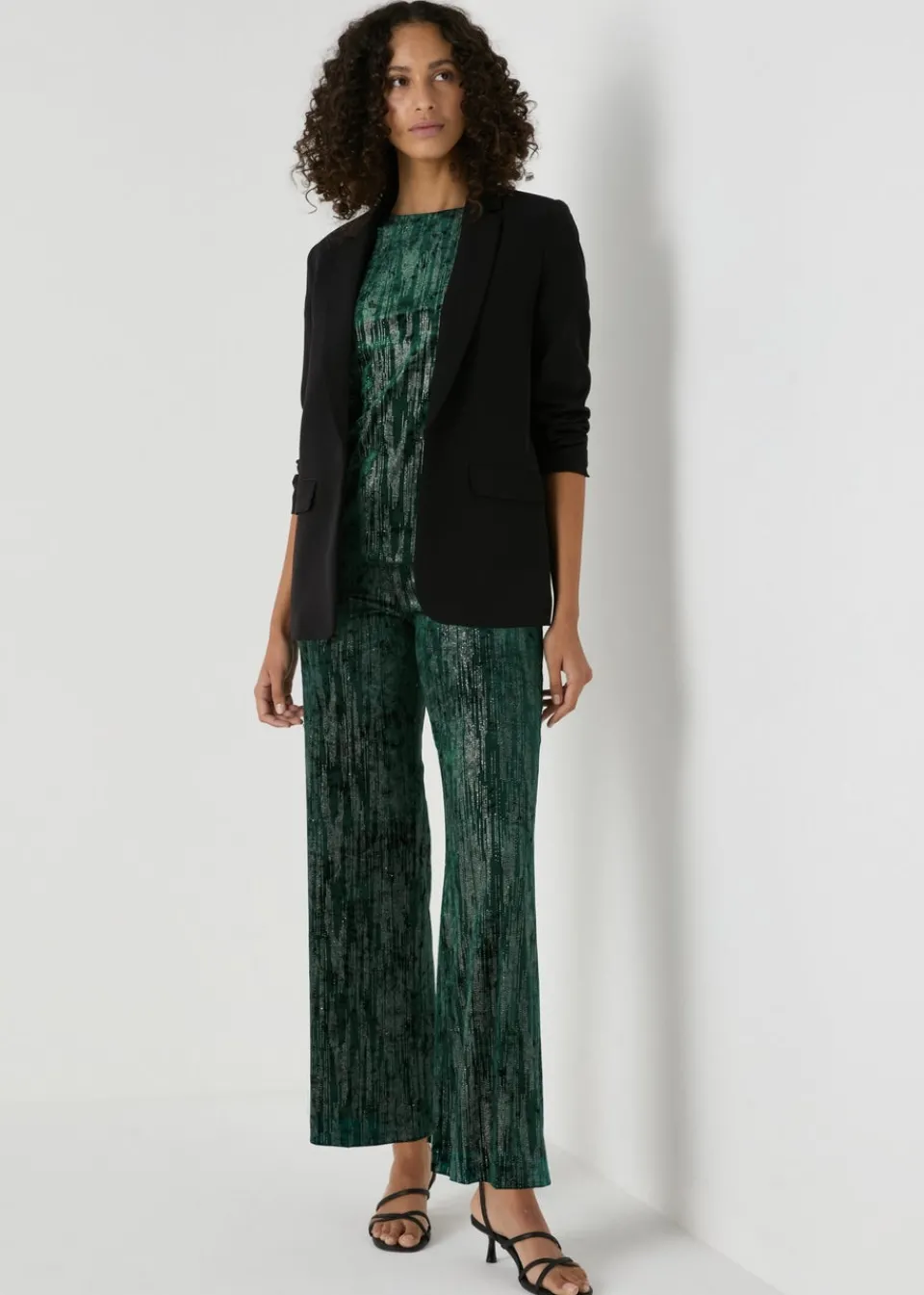 Trousers>Et Vous Green Glitter Velvet Trousers